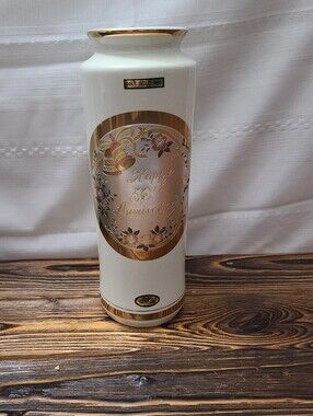 Dynasty Chokin Art 24KT Gold Rim  50th Anniversary White Vase